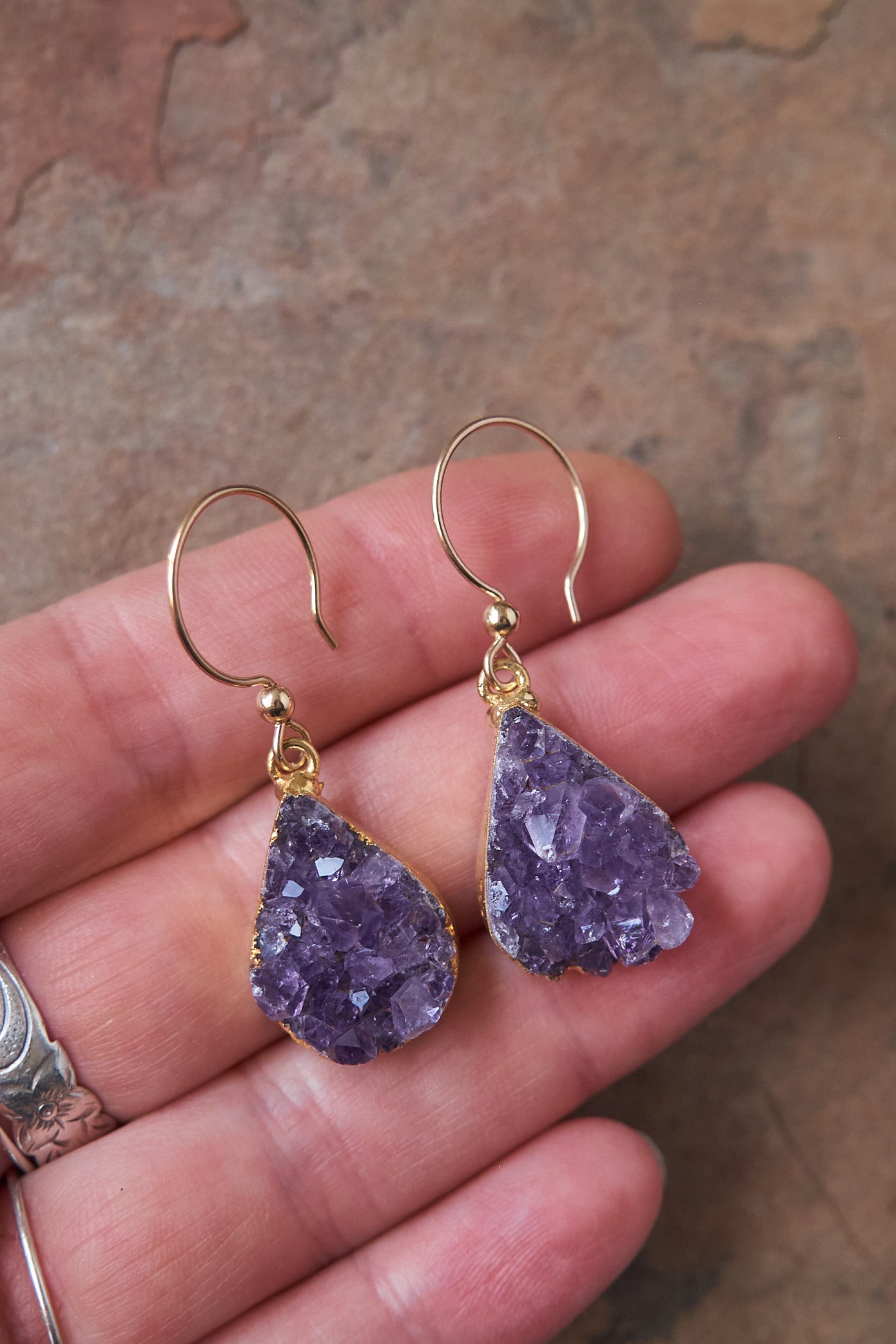 Raw amethyst drop earrings