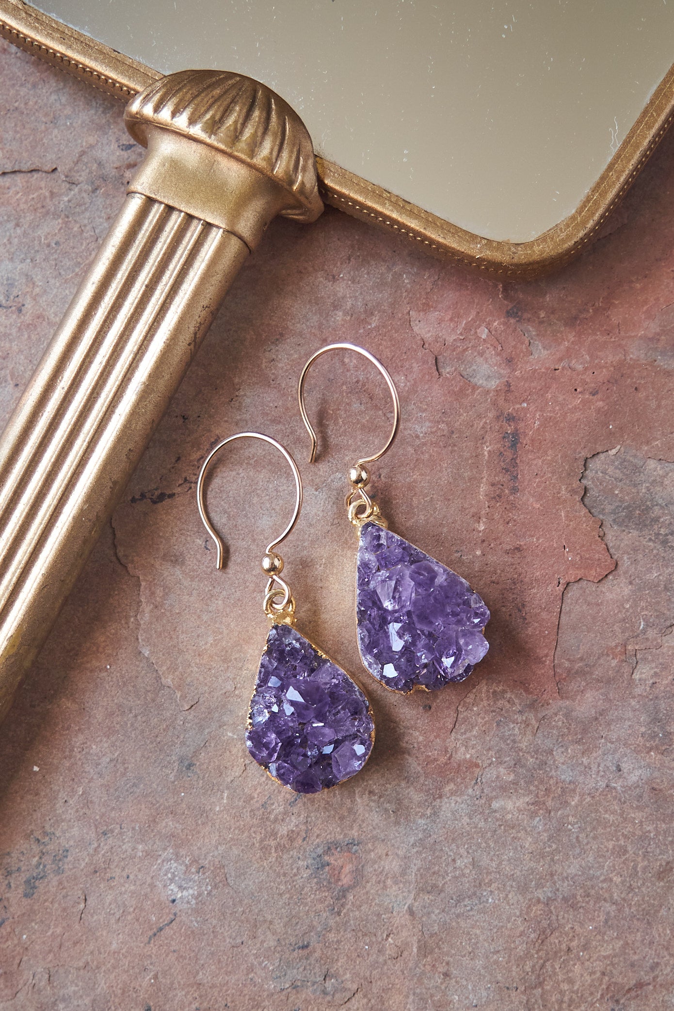 Raw amethyst drop earrings