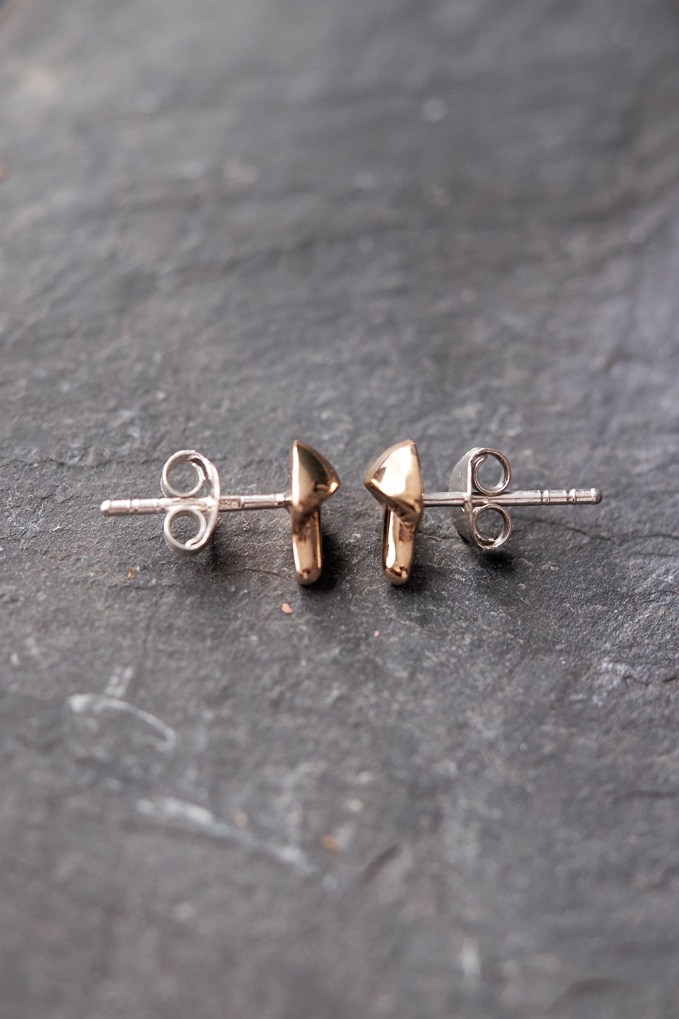 Forager Tiny Single Mushroom Stud Earrings Bronze or Silver