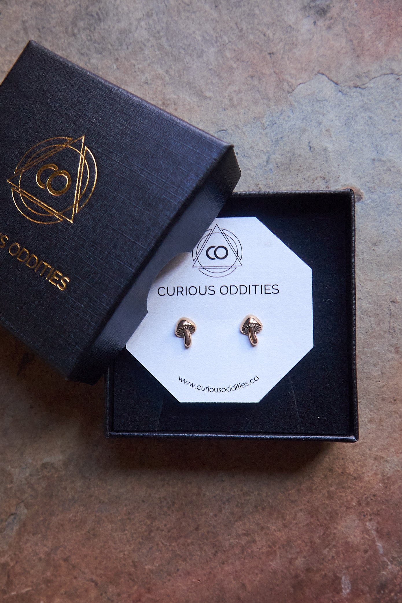 Forager Tiny Single Mushroom Stud Earrings Bronze or Silver