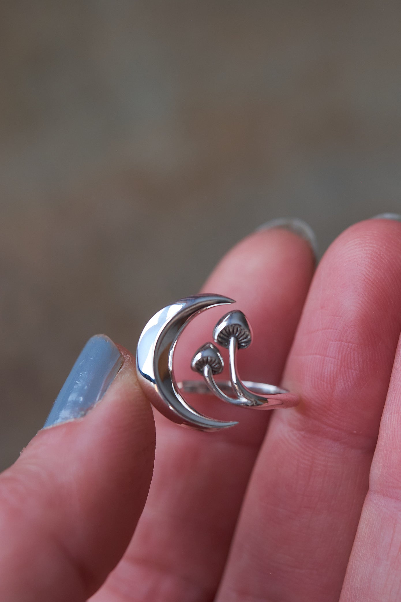 Forager Moon & Mushroom Silver Ring