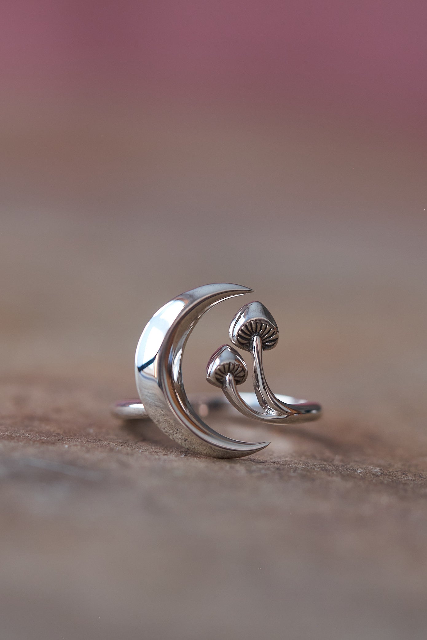 Forager Moon & Mushroom Silver Ring