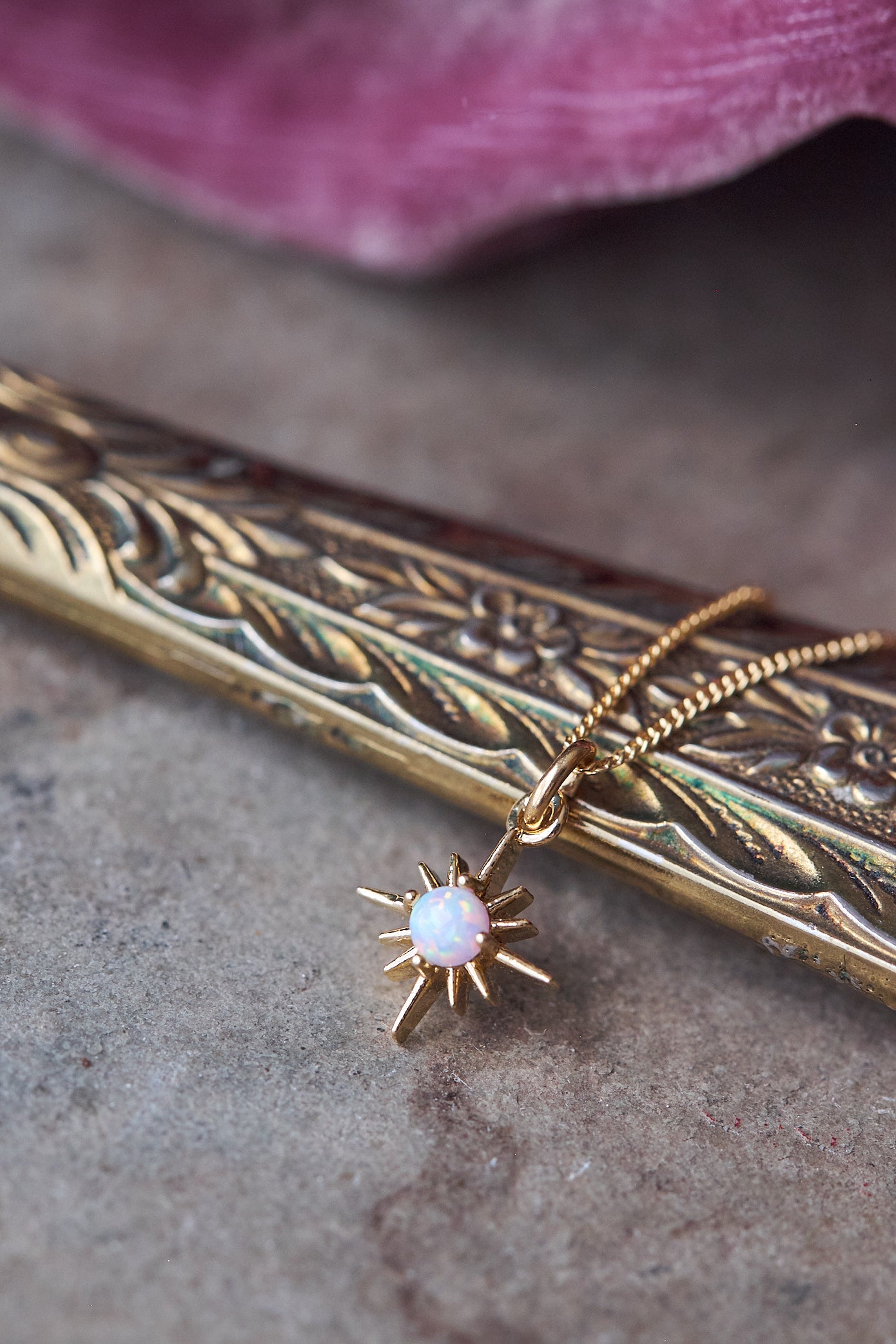 Tiny North star opal necklace