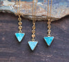 Set of of 3 gold edged, triangle gemstone necklaces with coin detail