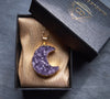 Amethyst druzy moon necklace in Curious Oddities gift box