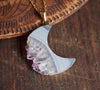 Amethyst raw crystal crescent moon necklace