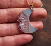Ram Amethyst crystal and Agate moon necklace