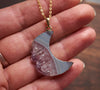 Amethyst and Agate moon necklace in hand