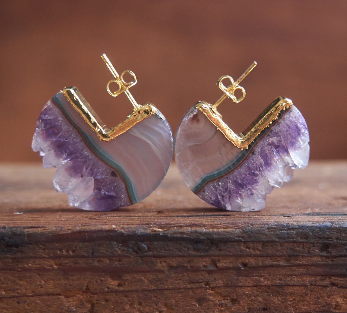 Amethyst & Quartz slice earrings