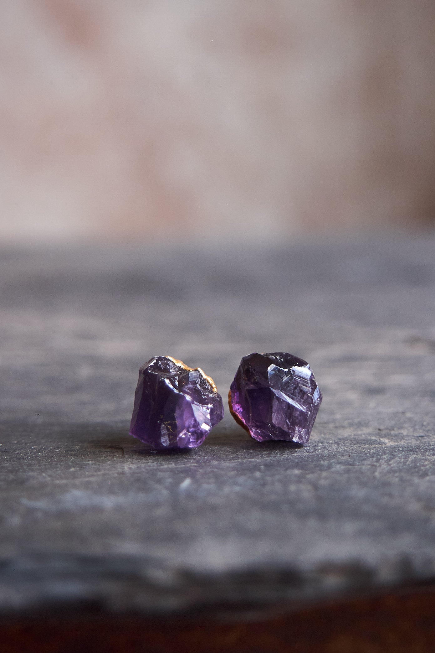 Raw amethyst stud earrings