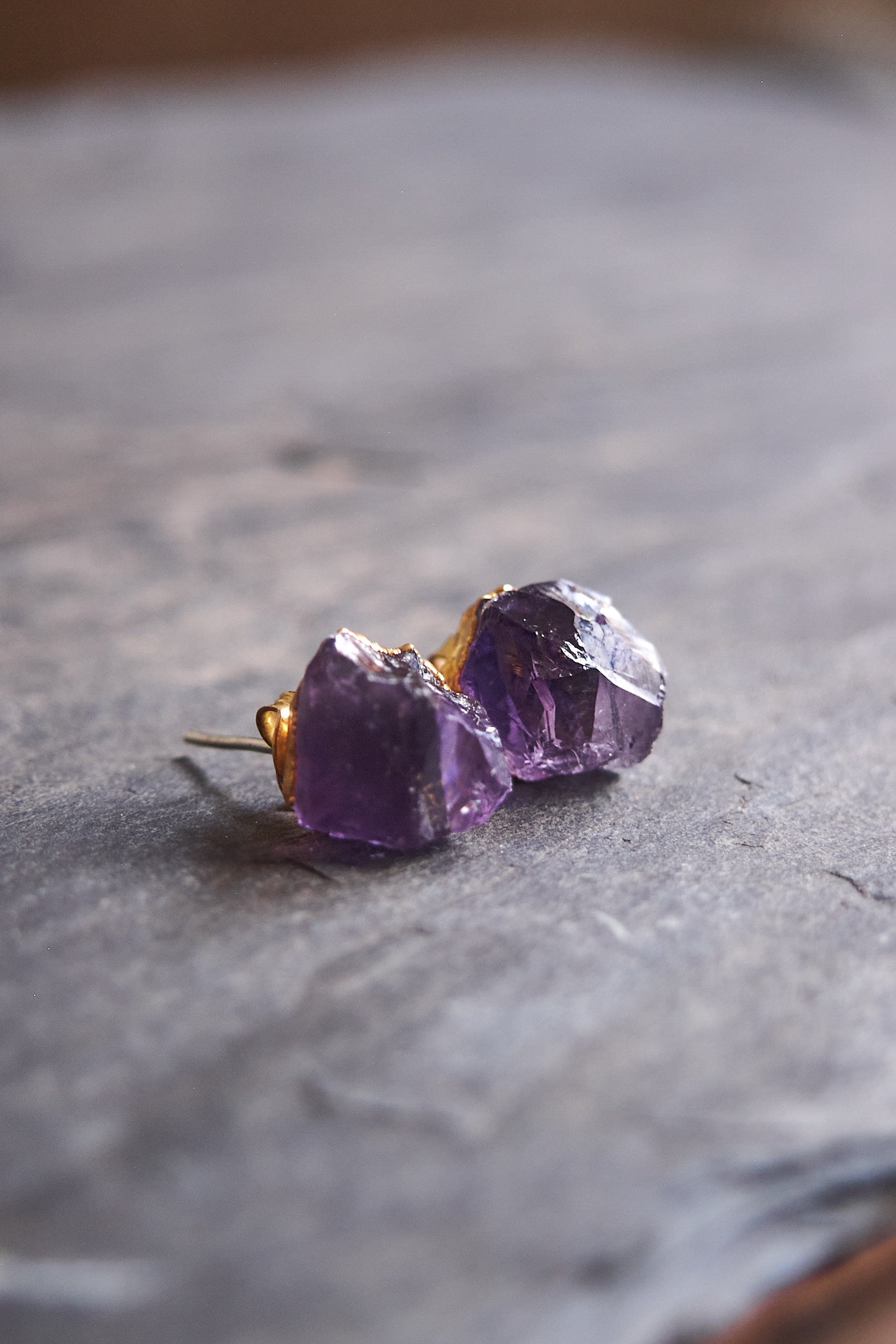 Raw amethyst stud earrings