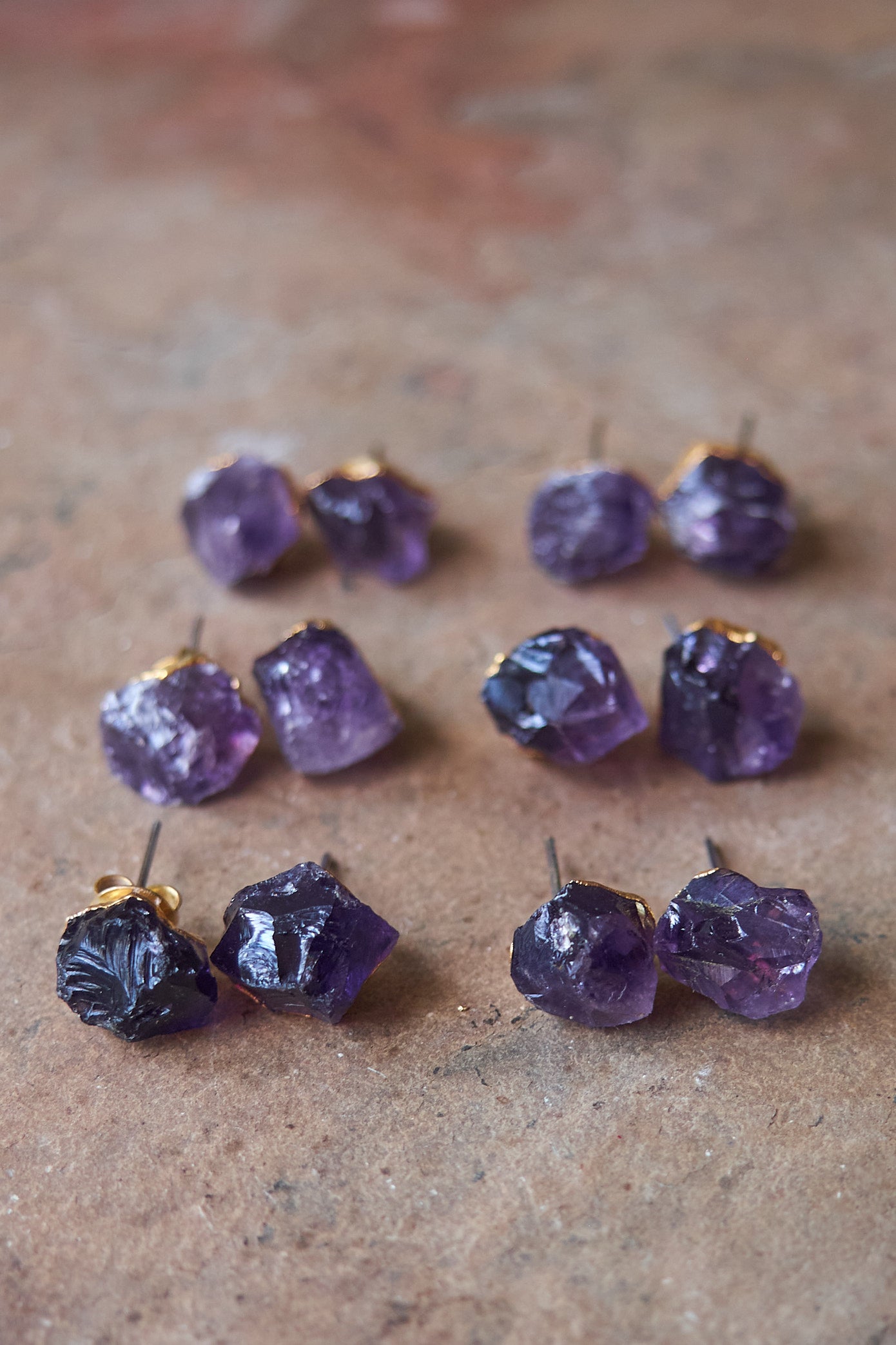 Raw amethyst stud earrings