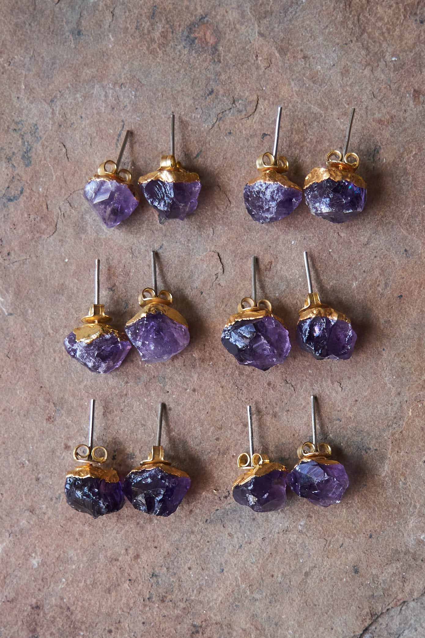 Raw amethyst stud earrings