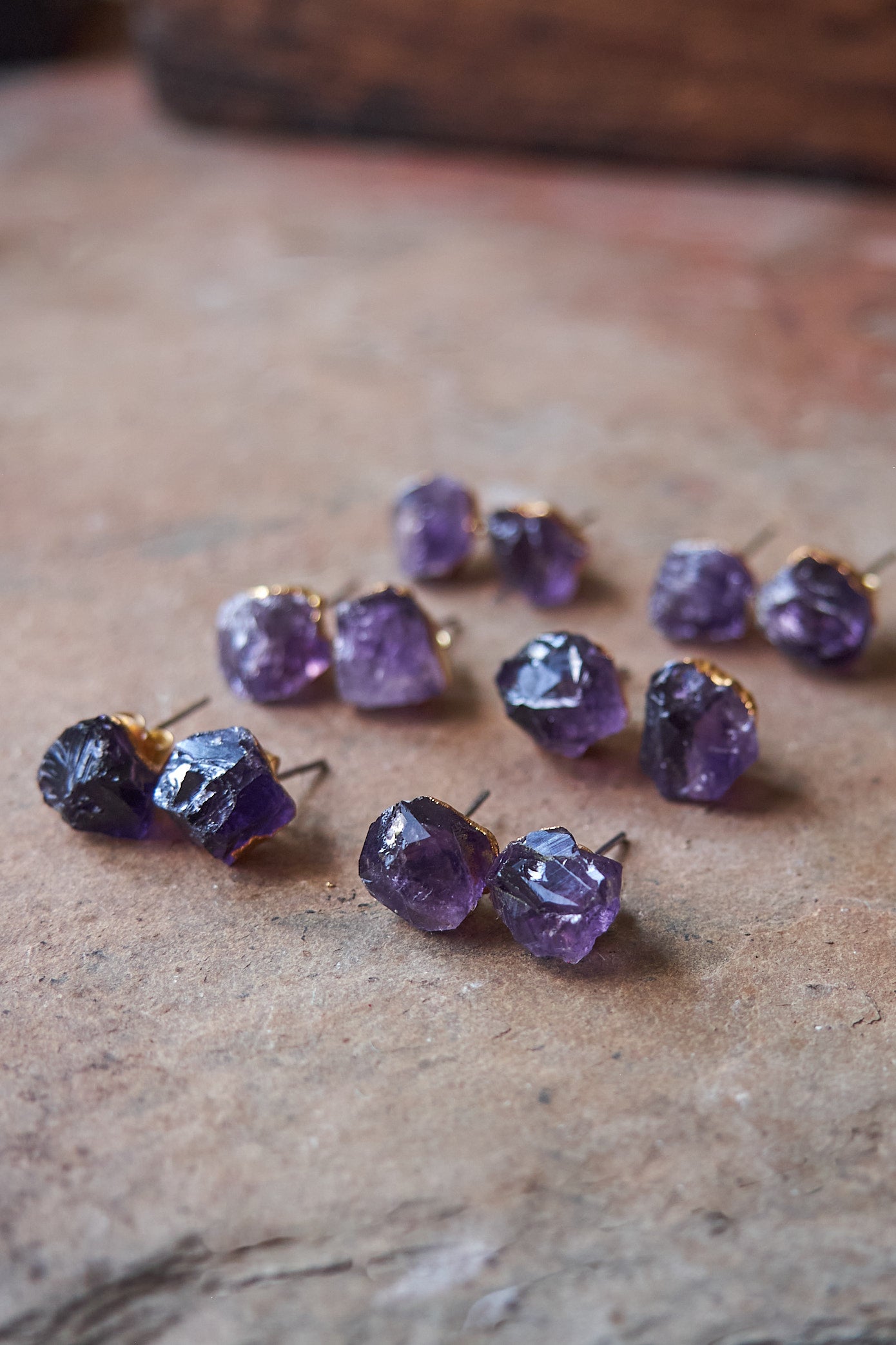 Raw amethyst stud earrings