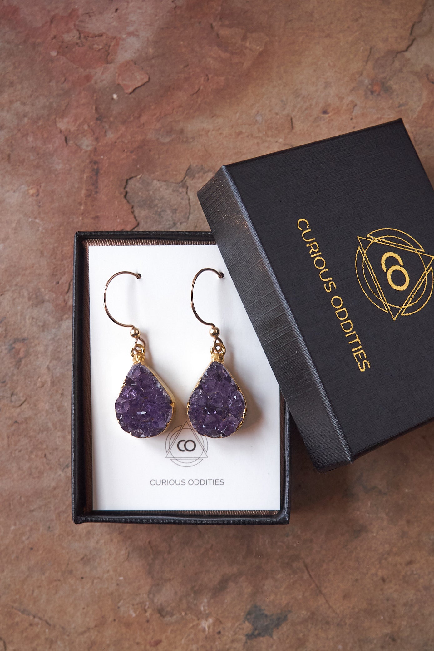 Raw amethyst drop earrings