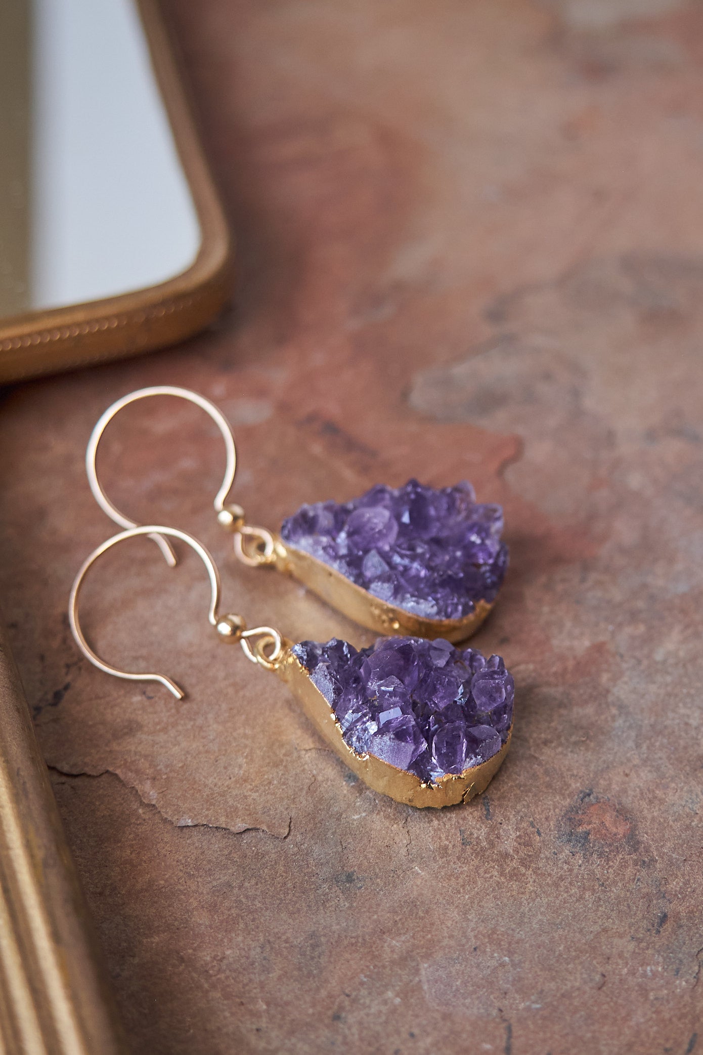 Raw amethyst drop earrings