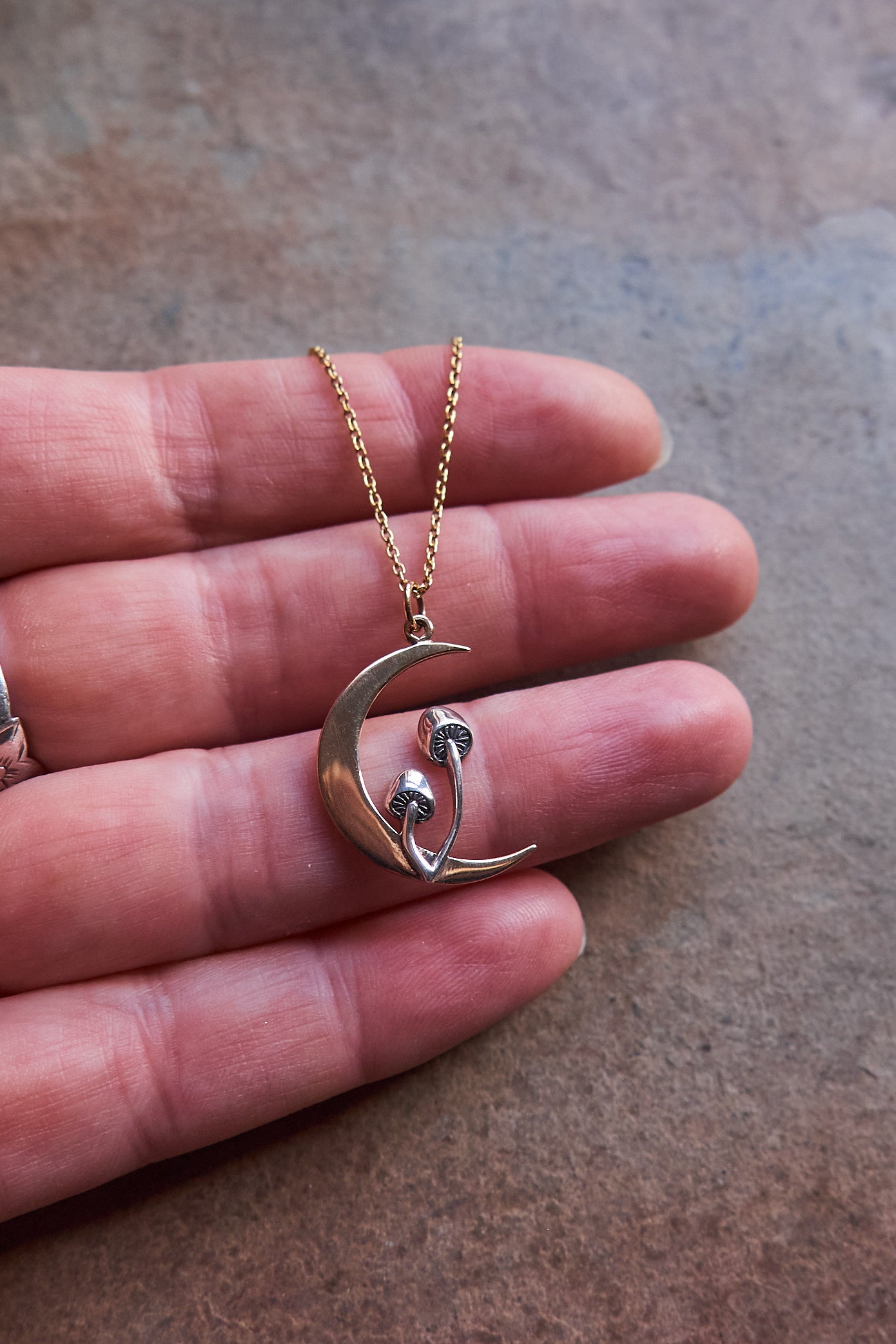 Forager Moon and Mushroom Necklace