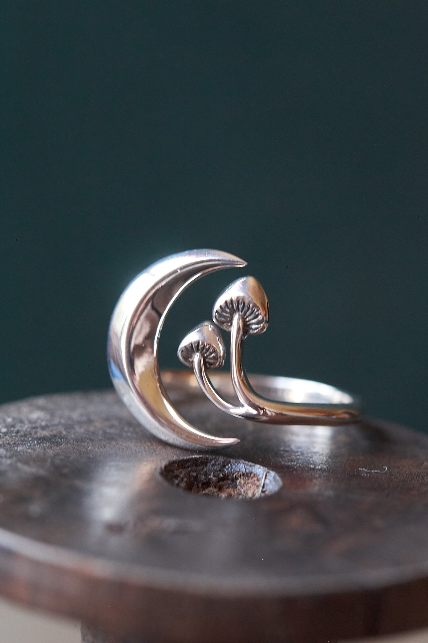 Forager Moon & Mushroom Silver Ring