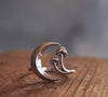 Sterling silver adjustable ring featuring a crescent moon and mushroom