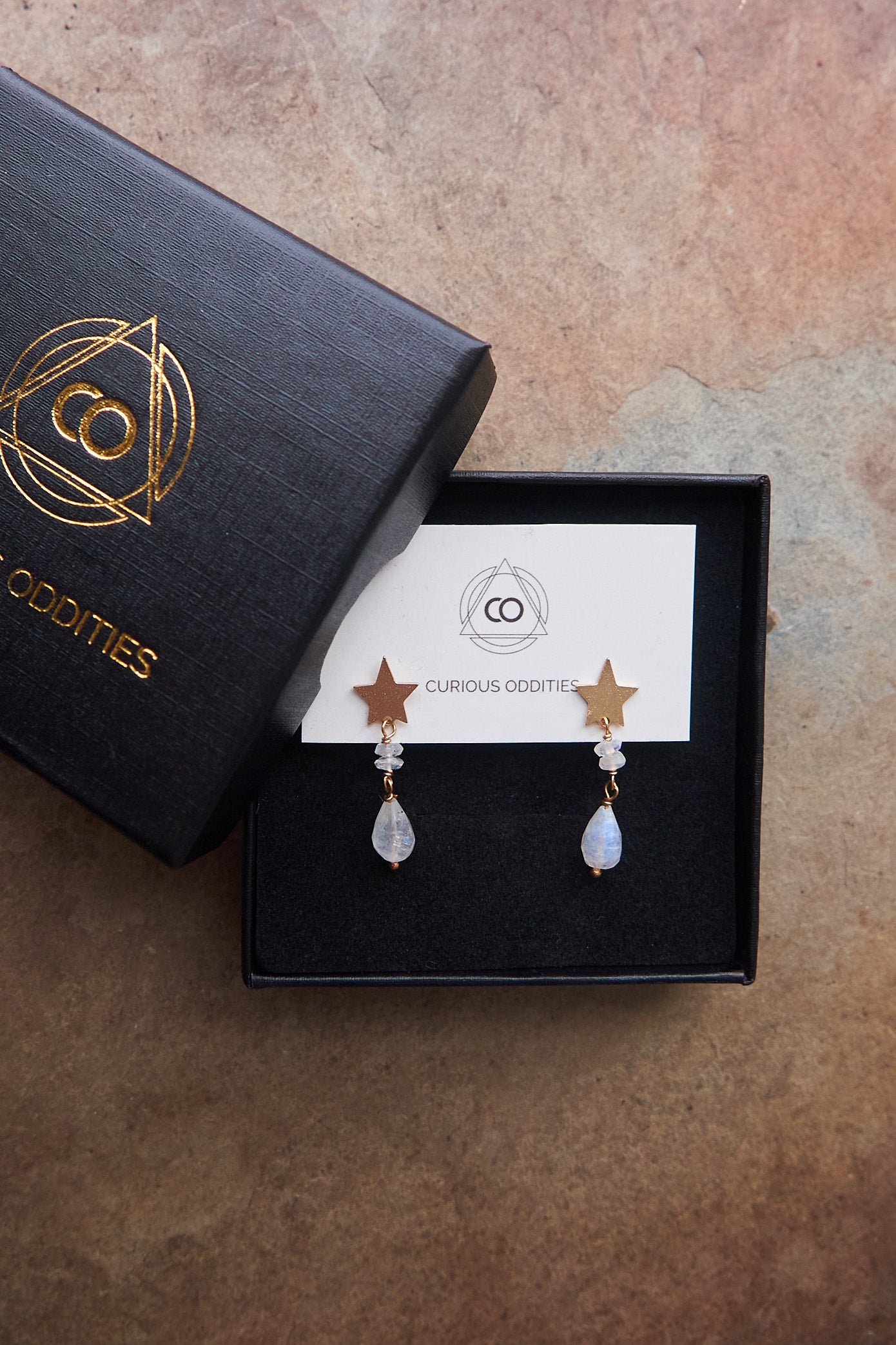 Star and Moonstone Droplet Earrings