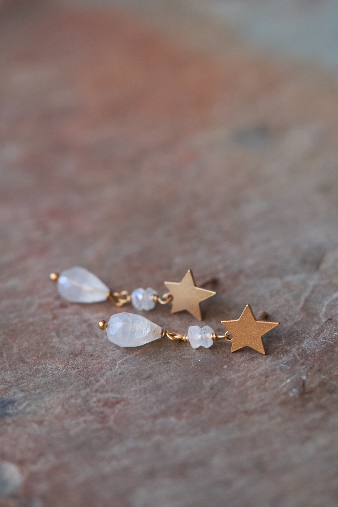 Star and Moonstone Droplet Earrings