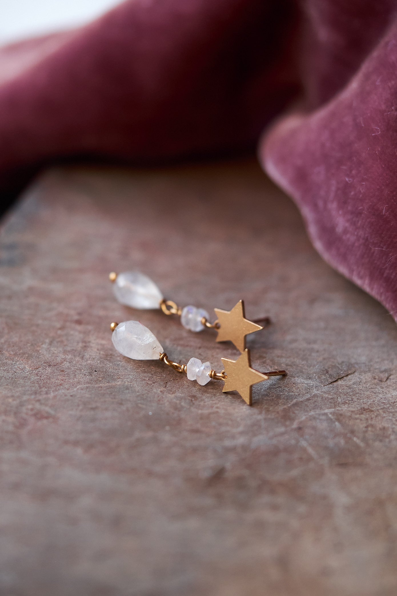 Star and Moonstone Droplet Earrings