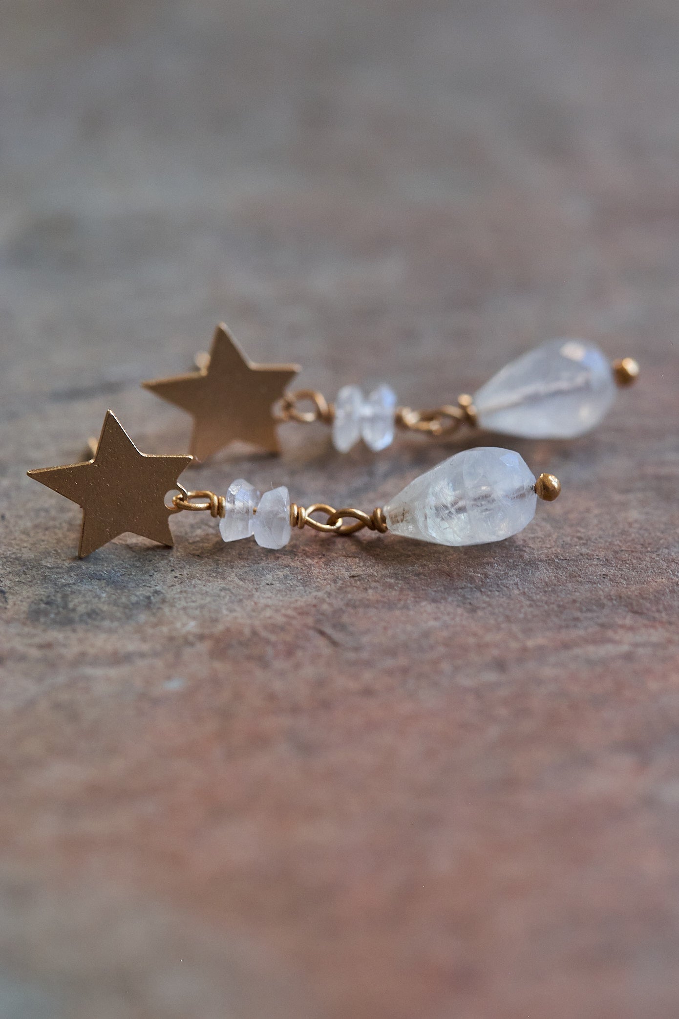 Star and Moonstone Droplet Earrings