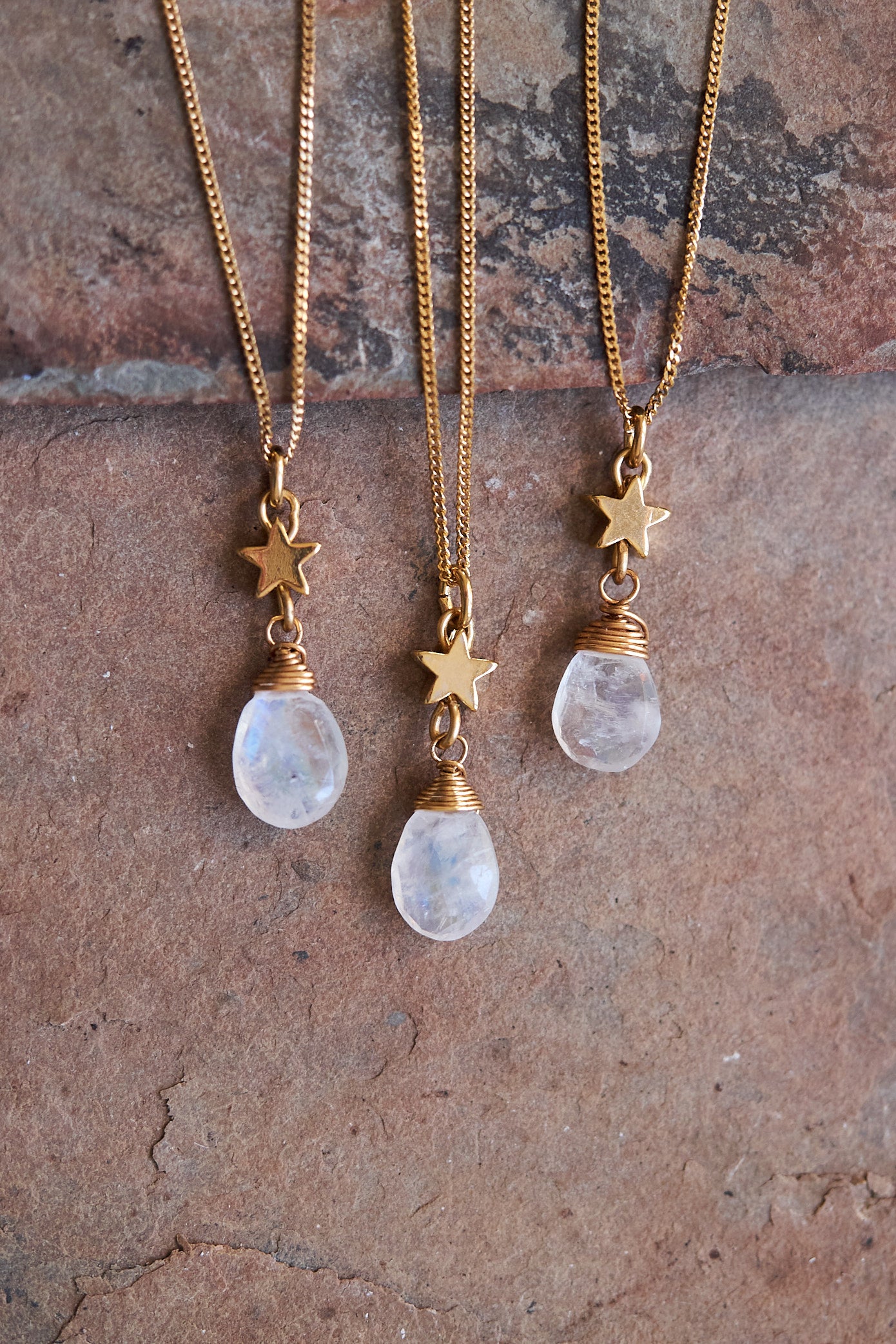 Star & Moonstone Droplet Necklace