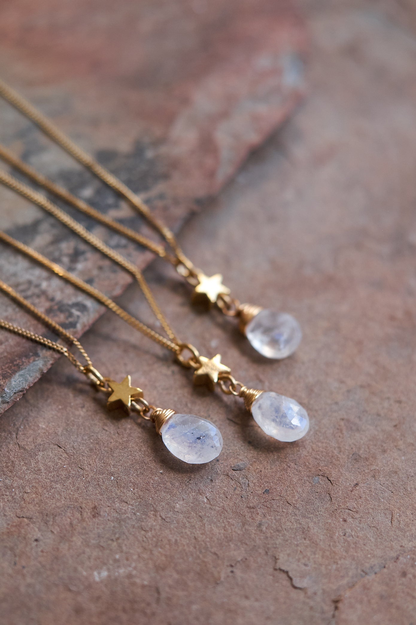 Star & Moonstone Droplet Necklace