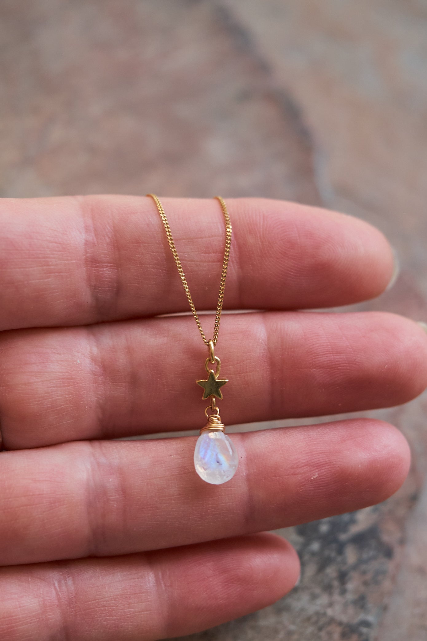 Star & Moonstone Droplet Necklace