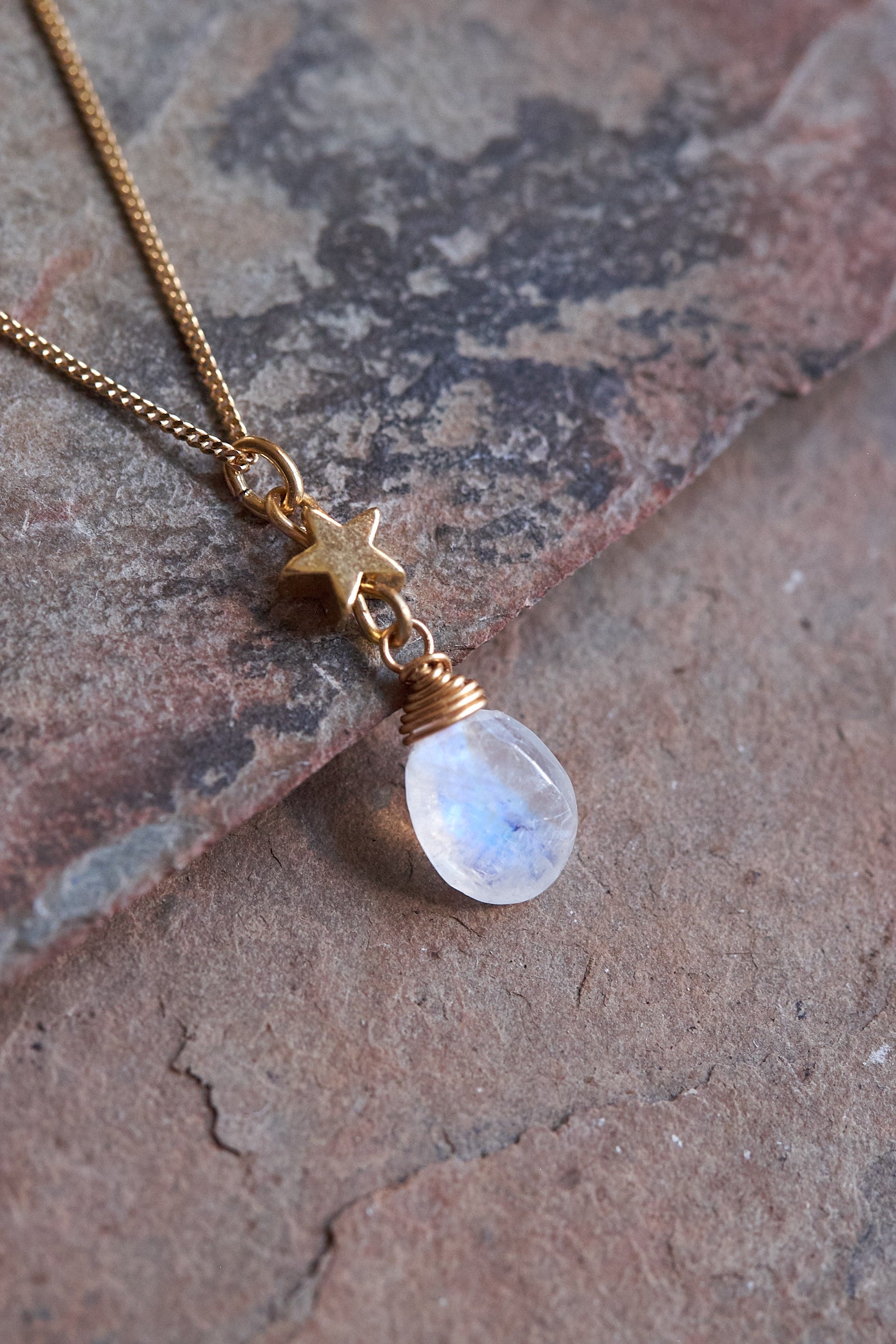 Star & Moonstone Droplet Necklace