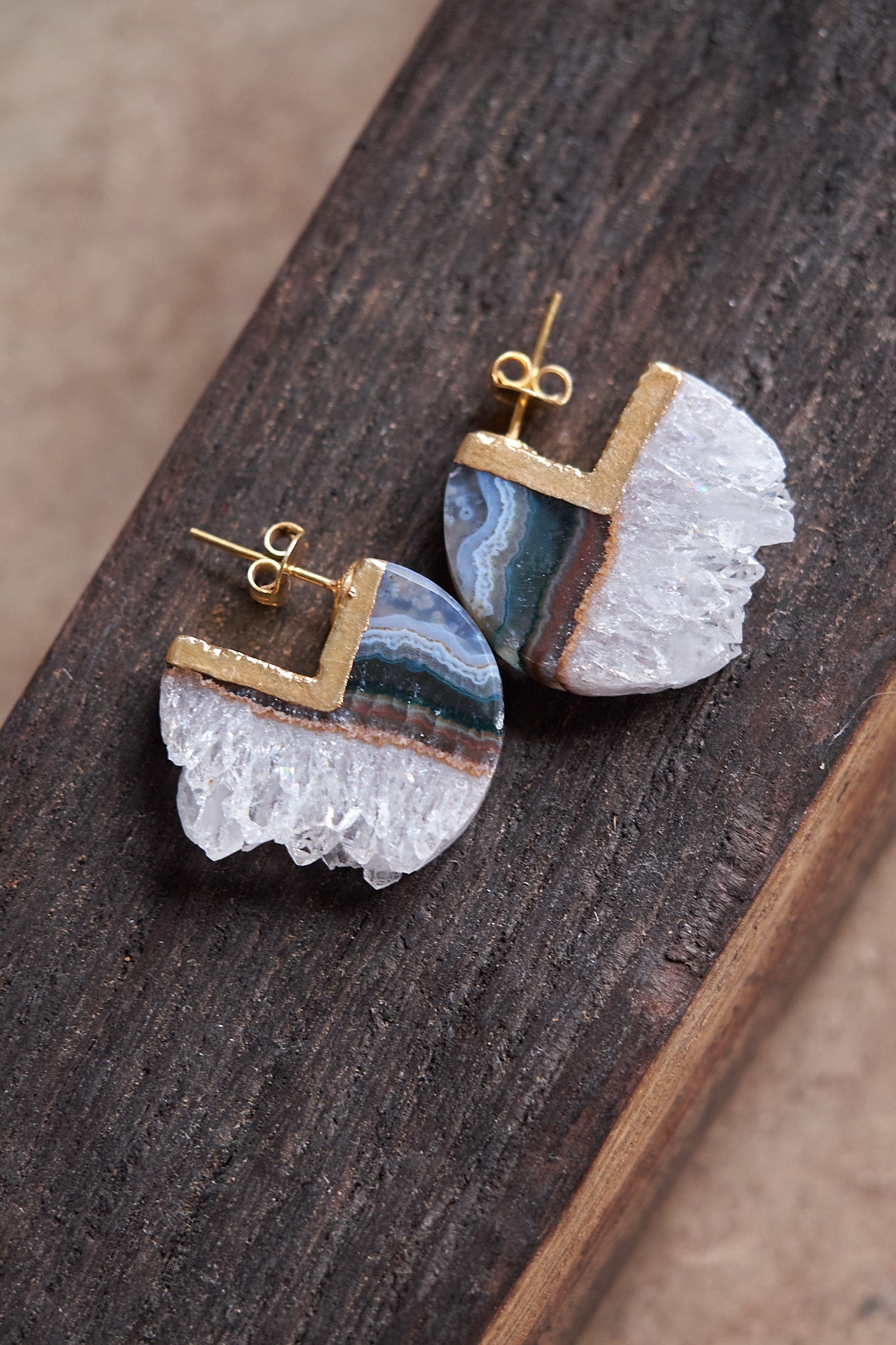 Quartz & Agate Huggie Earrings