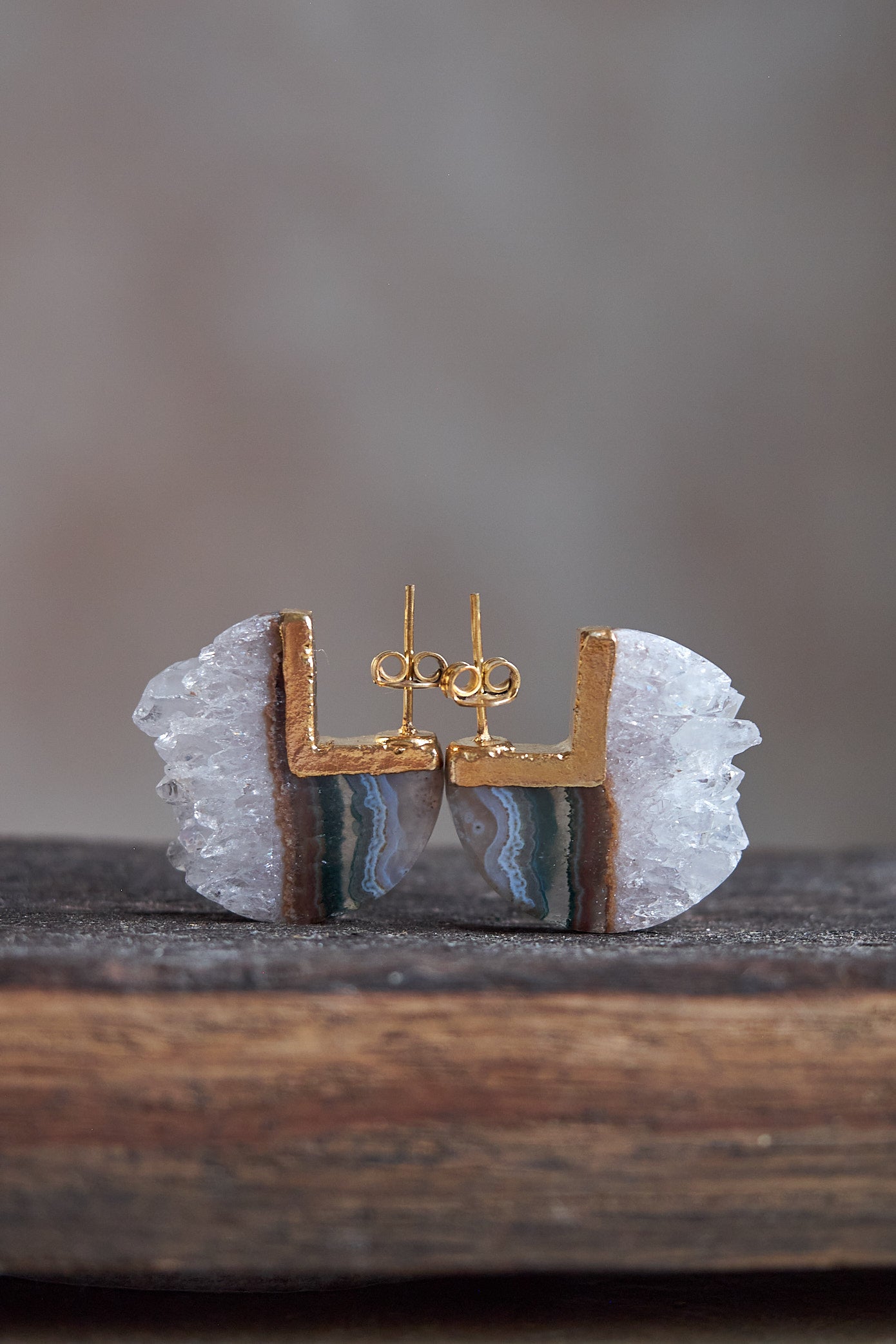 Quartz & Agate Huggie Earrings