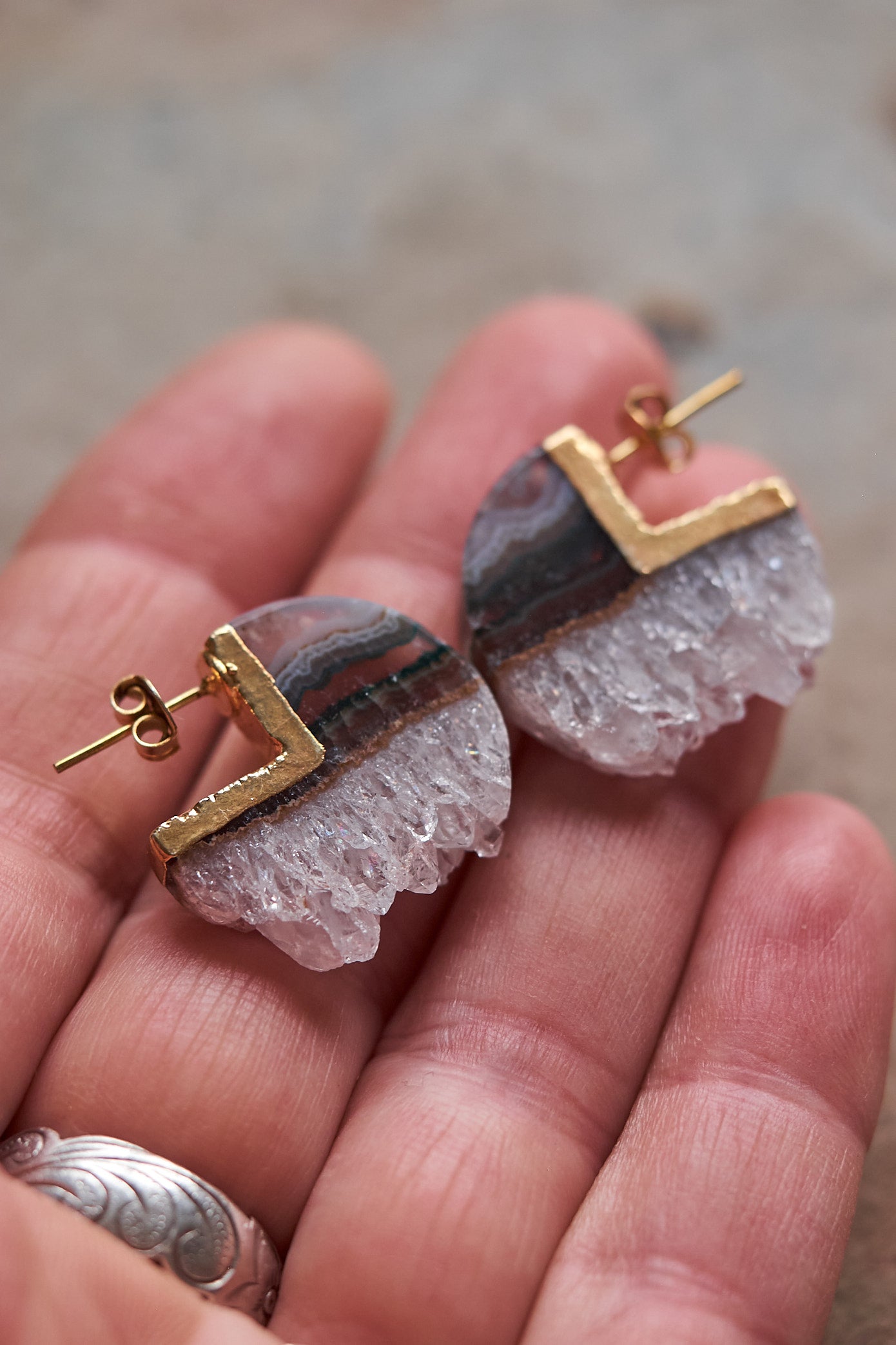 Quartz & Agate Huggie Earrings