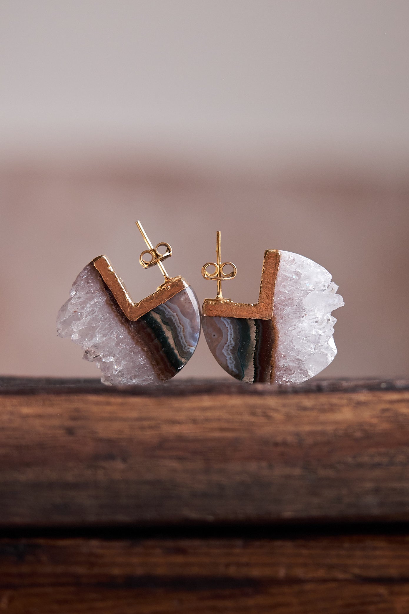 Quartz & Agate Huggie Earrings