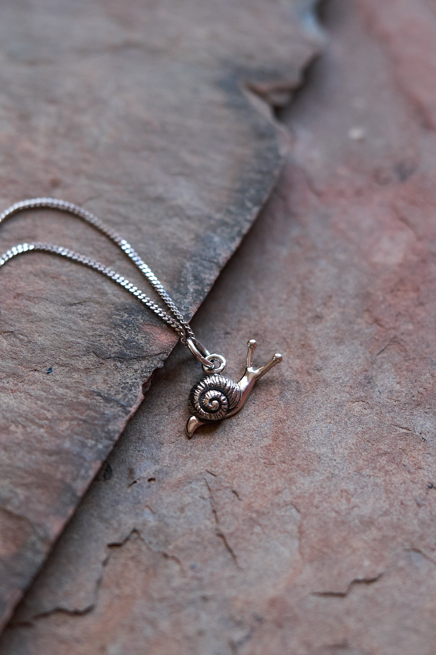 Cute Tiny Snail Stud Necklace: Bronze or Silver