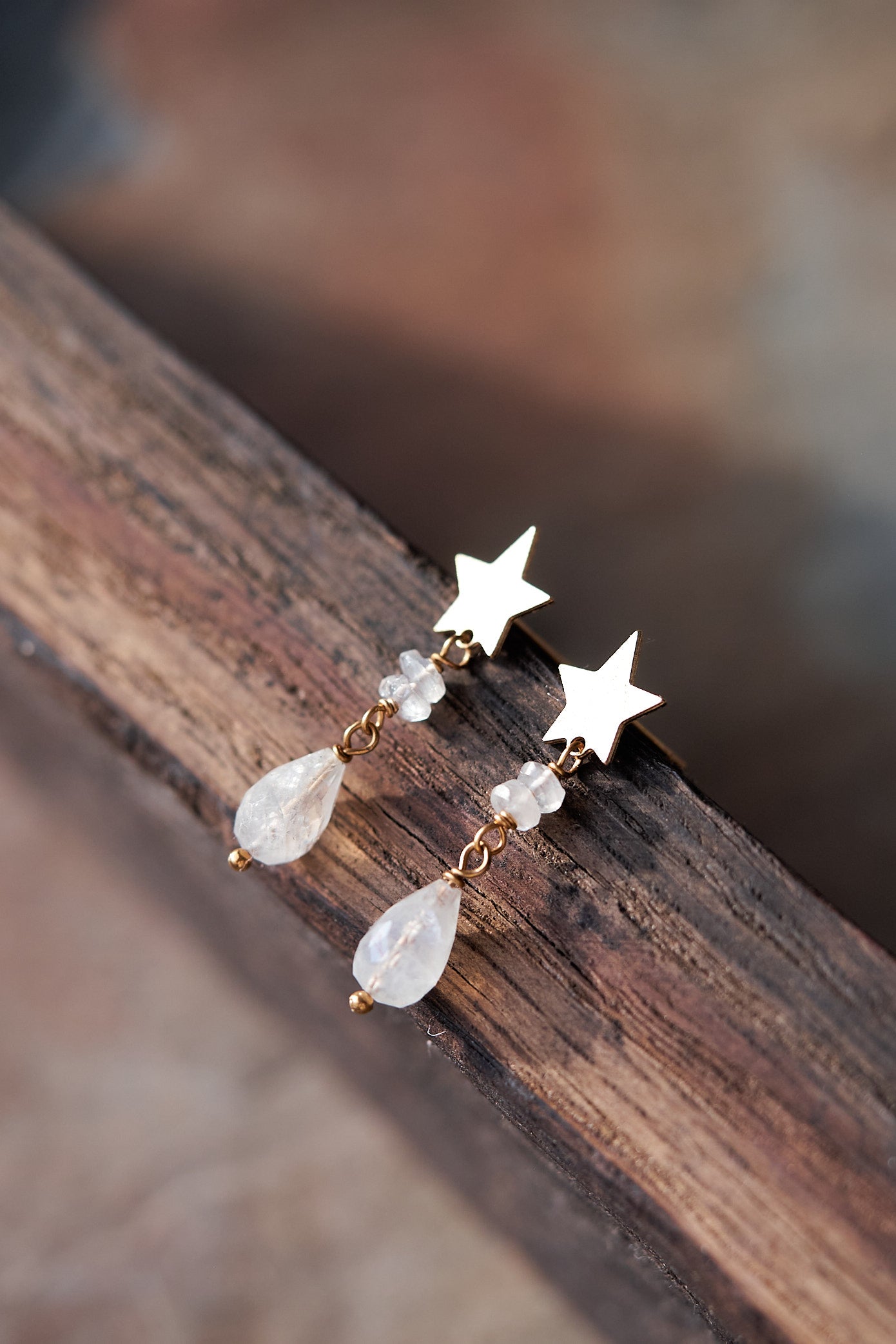 Star and Moonstone Droplet Earrings