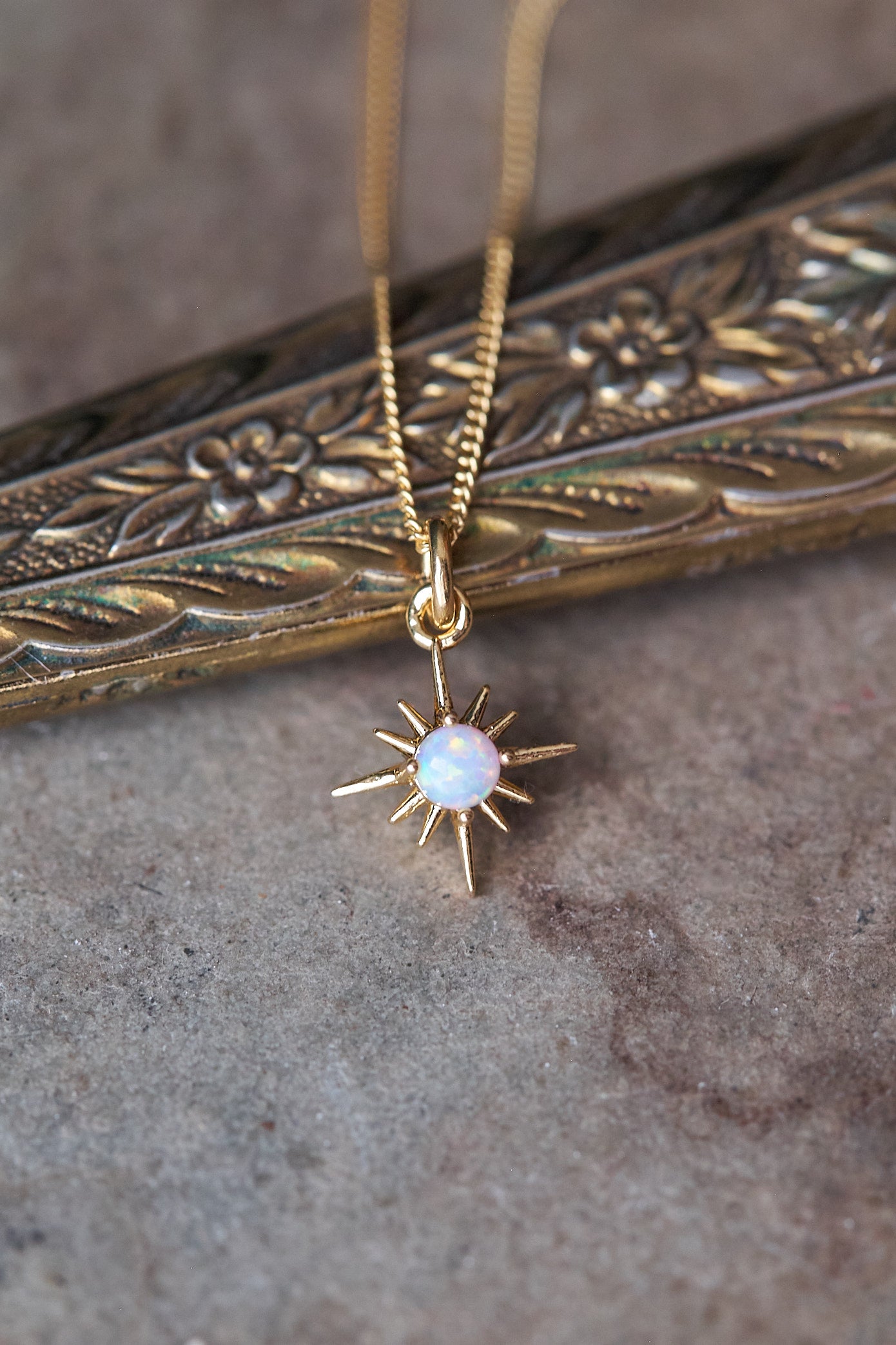 Tiny North star opal necklace