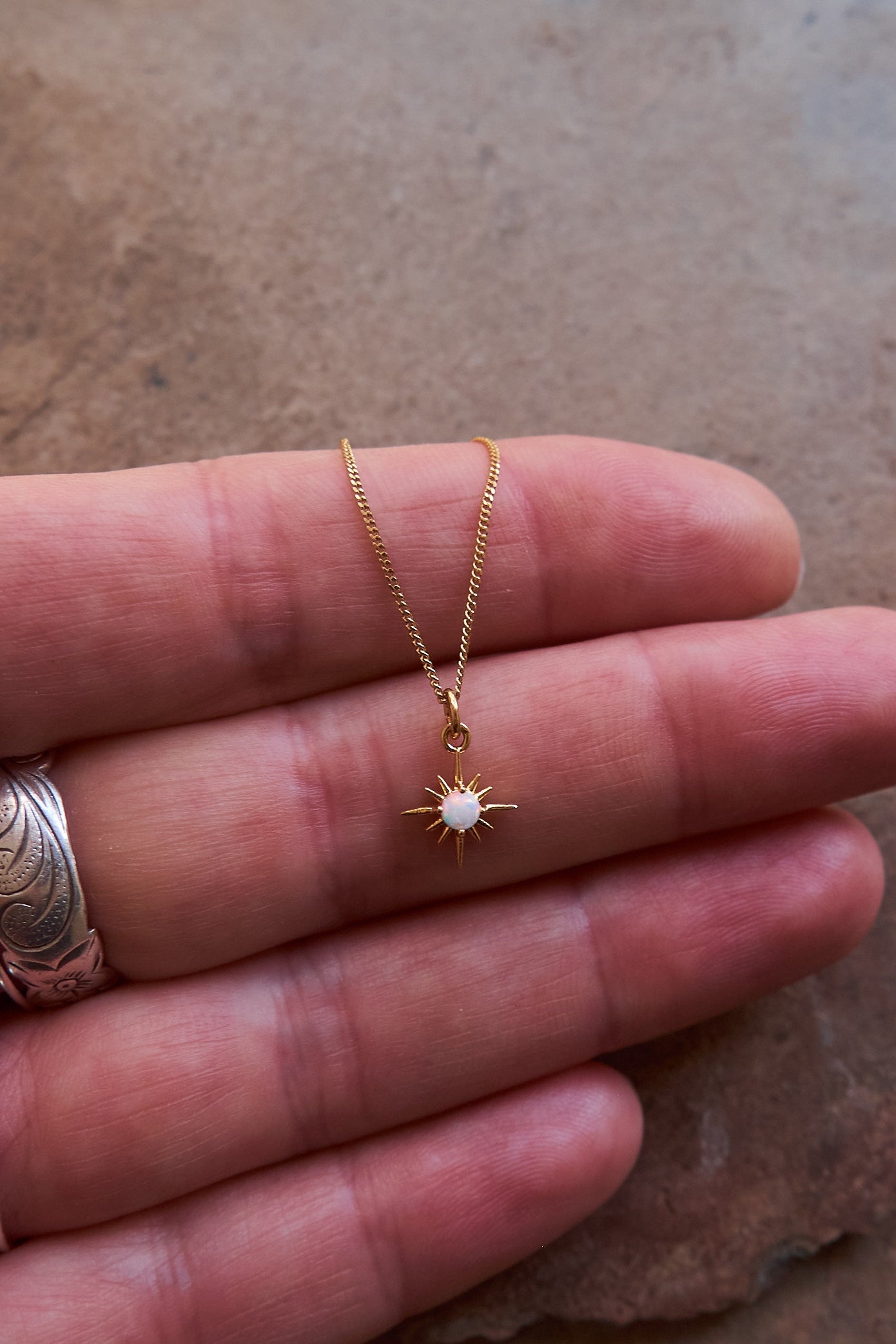 Tiny North star opal necklace