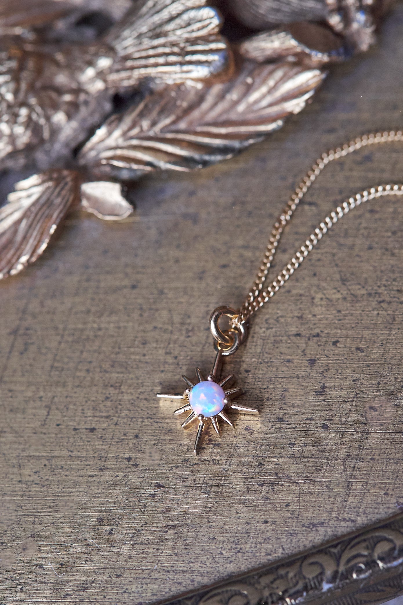 Tiny North star opal necklace