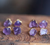 Gold plated raw amethyst stone earrings collection