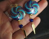 Blue spiral cloisonne enamel earrings
