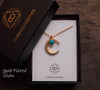 Gold crescent moon with turquoise necklace on gold plated chain in curious oddities gift box