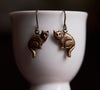 Vintage style golden brass cat earrings