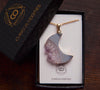 Amethyst and Agate moon necklace in a gift box