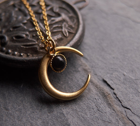Black Onyx witch moon necklace
