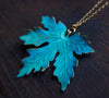 Large handmade verdigris maple leaf necklace with blue green patina